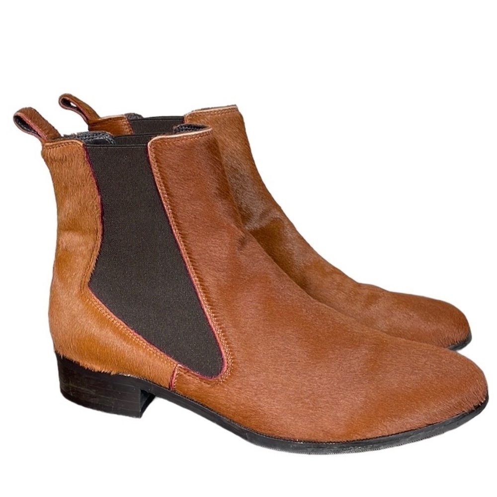 LK Bennett Ornella Calf Hair Chelsea Boots Natural Tan Camel Sz 36